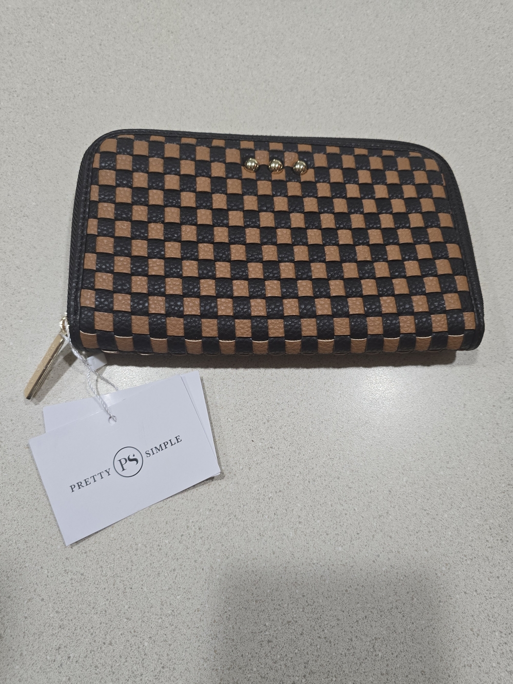 Pretty Simple Brown & Black Check Zip Card Holder